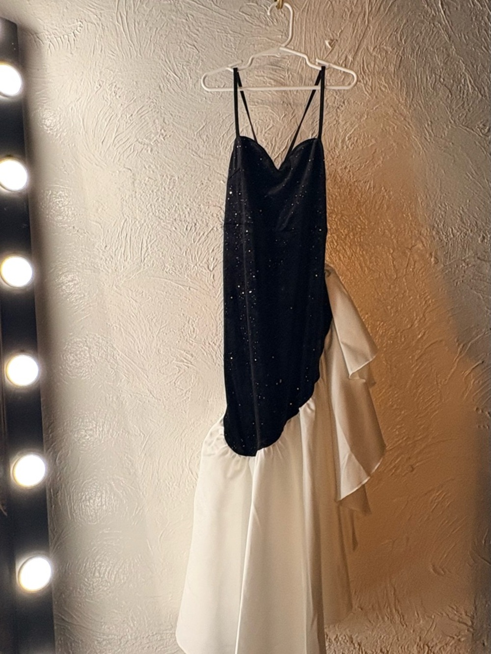 SHEIN Black Sequin Bodice with White Ruffle Hem Formal Dress